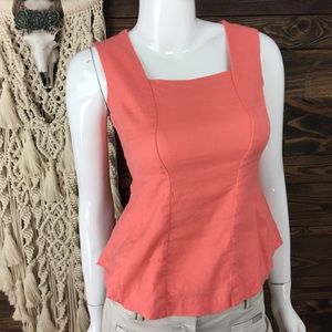 Eric Signature | Square‎ Neck Coral Linen Blouse